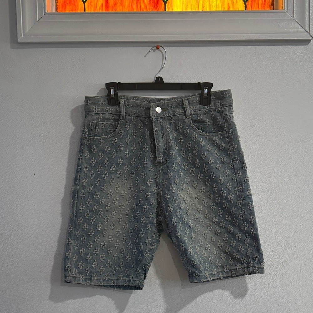 Stylish Gray Patterned Jean Shorts for Men size 30